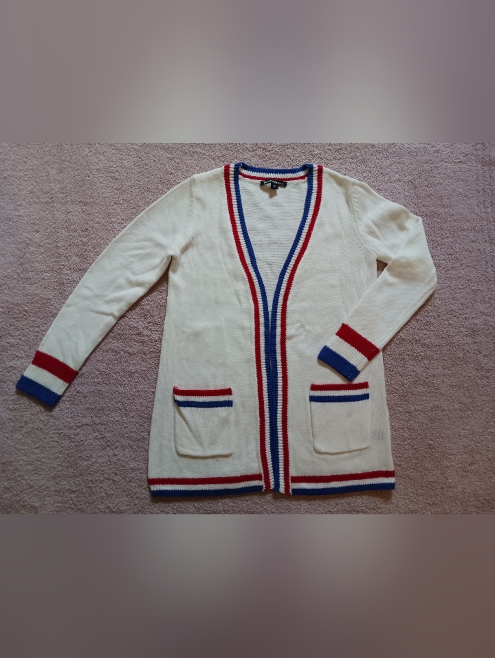 Women's Knit Cardigan - red, white & blue detail